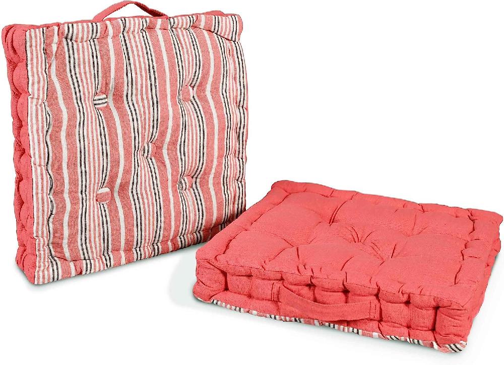 Cojín De Suelo Rayas/liso Rojo