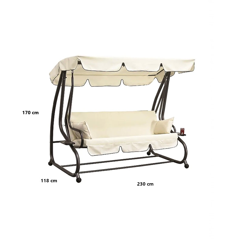 Columpio De Jardín De 3 Plazas "Quadro" De Acero Para Terraza Exterior Con Sombrilla Y Cojines