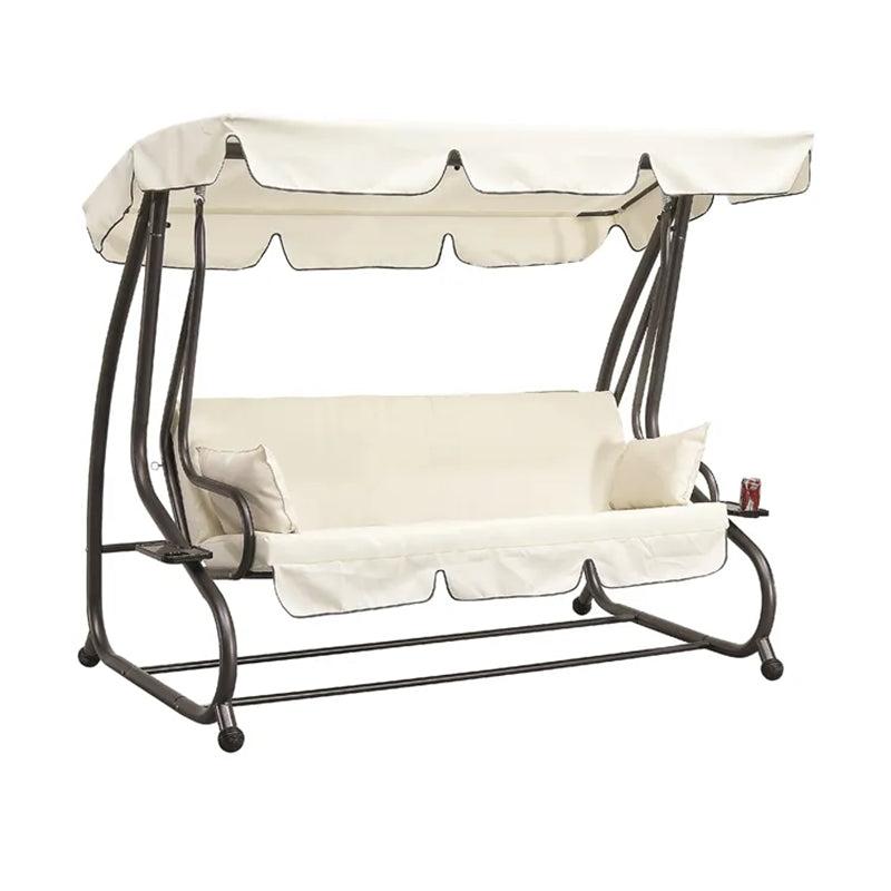 Columpio de jardín de 3 plazas "Quadro" de acero para terraza exterior con sombrilla y cojines