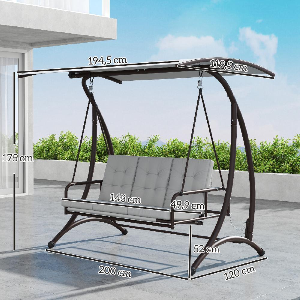 Columpio De Jardín Outsunny Acero Poliéster Gris Claro 200x120x175 Cm 84A-339V00LG