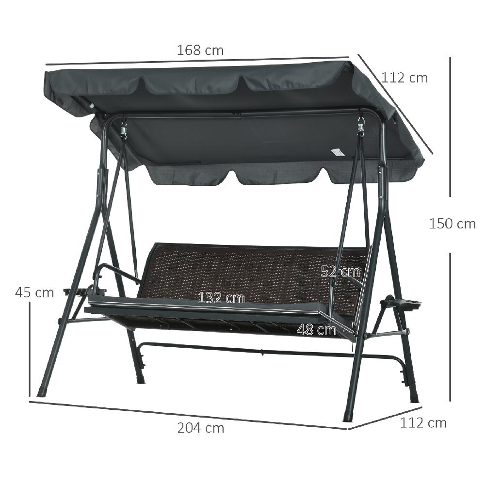 Columpio De Jardín OUTSUNNY Poliéster Ratán PE Acero Gris Oscuro 204x112x150 Cm 84A-277V01CG