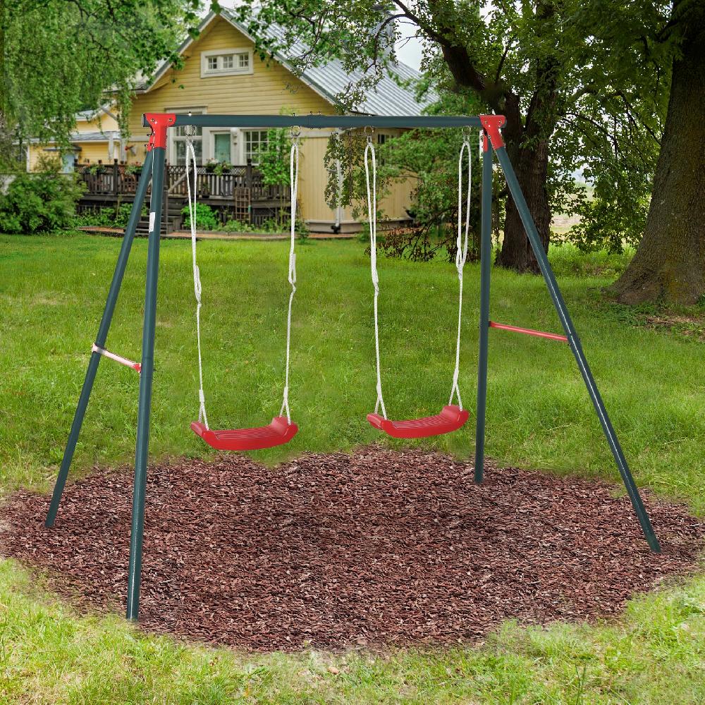 Columpio Doble Para Niños OUTSUNNY Metal PE Multicolor 239x156x180 Cm 344-026