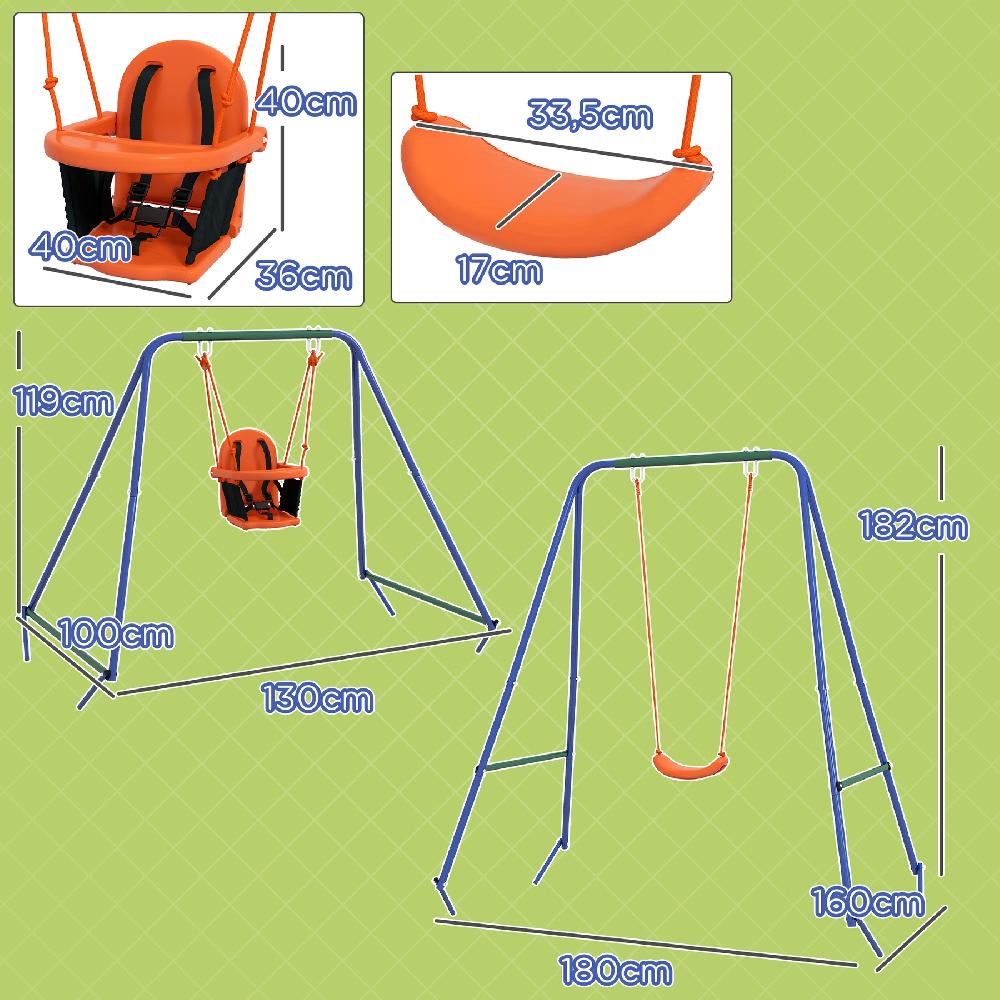 Columpio Infantil OUTSUNNY Metal PE Naranja 180x160x182 Cm 344-079V00OG