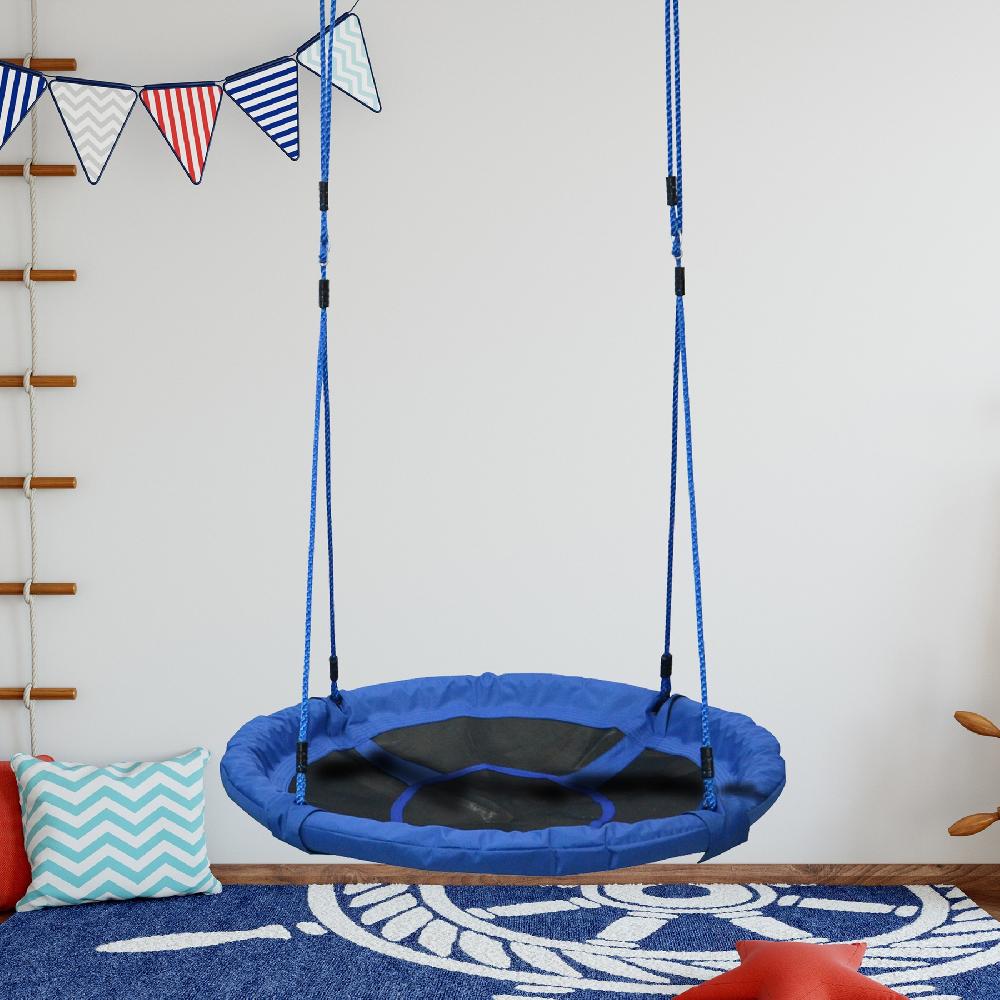 Columpio Nido Infantil HOMCOM Tela De Oxford Cuerda PP Metal Y Algodón Perla Azul 100x100x180 Cm 344-005
