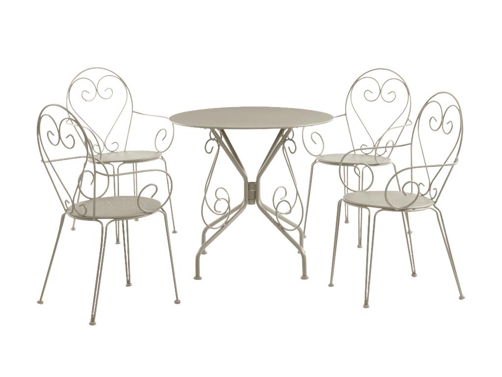 Comedor De Jardín De Metal Tipo Hierro Forjado: Una Mesa Y 4 Sillones Apilables - Beige - GUERMANTES