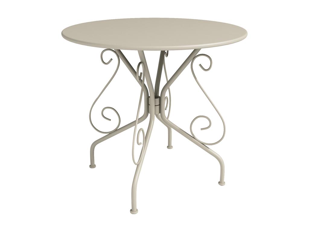Comedor De Jardín De Metal Tipo Hierro Forjado: Una Mesa Y 4 Sillones Apilables - Beige - GUERMANTES