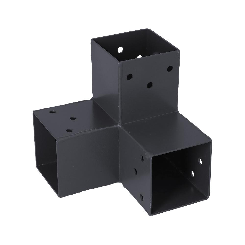 Conector en esquina ángulo 90º con 3 brazos de 71x71 mm (B) para postes de madera 7x7 cm