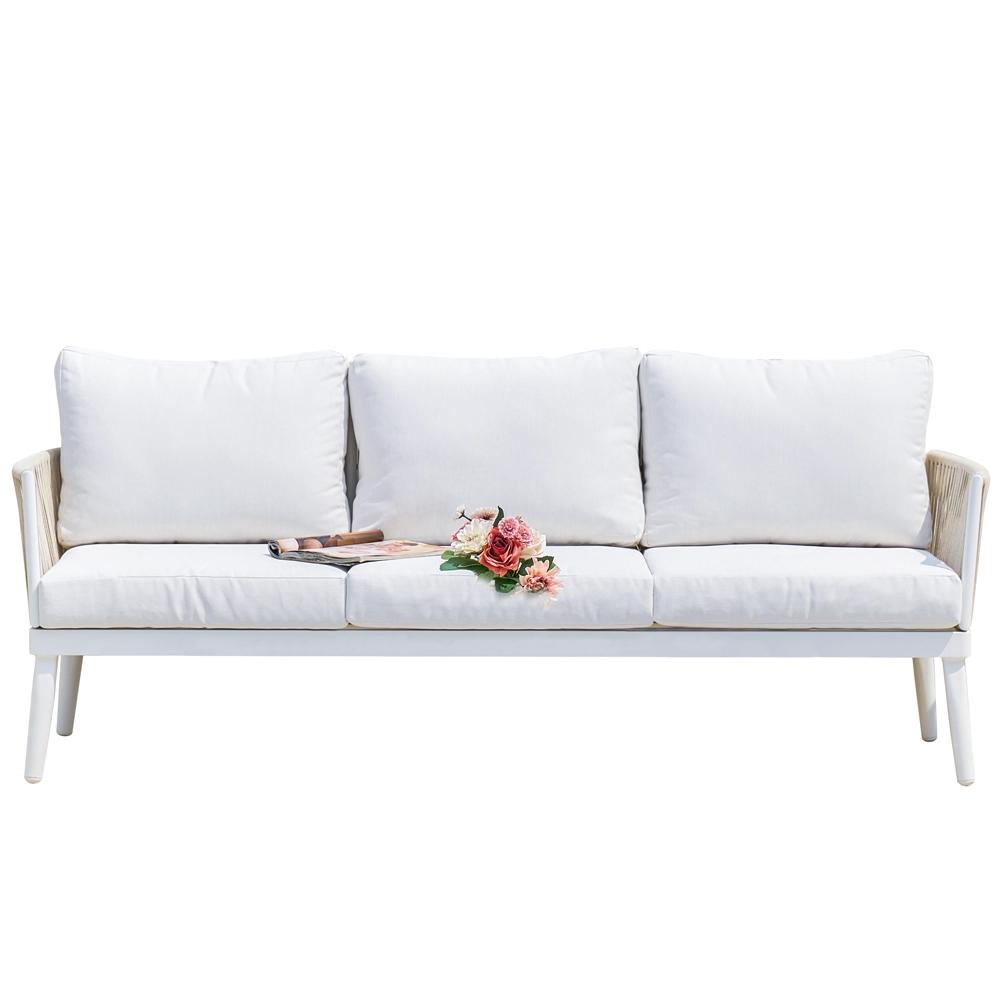 Conjunto CALPE 4 Piezas En Aluminio Blanco Con Respaldo Y Asiento En Tejido Blanco. Con Cuerdas