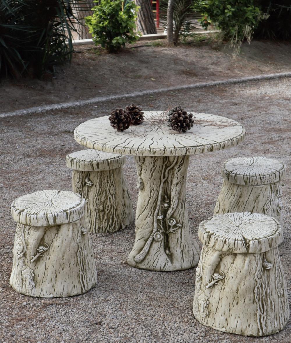 Conjunto Comedor De Hormigón Piedra Formas Troncos 85x85x74cm