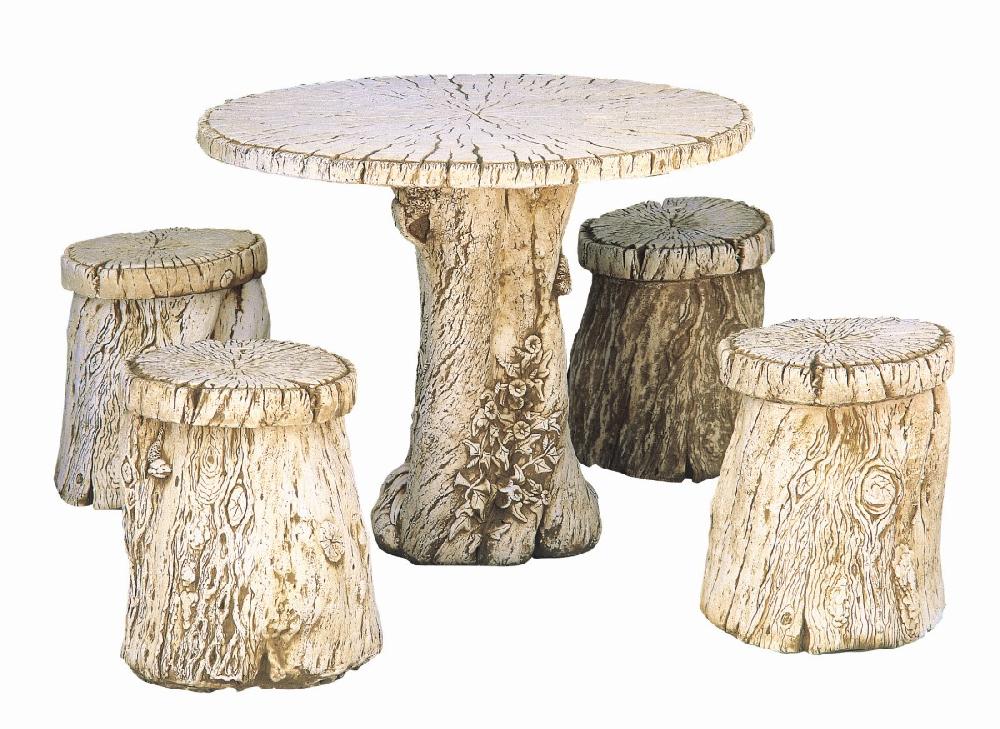 Conjunto Comedor De Hormigón Piedra Formas Troncos 85x85x74cm