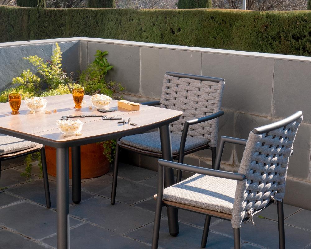 Conjunto Comedor Jardín Antracita E Imitación Madera 4 Plazas - Matilda