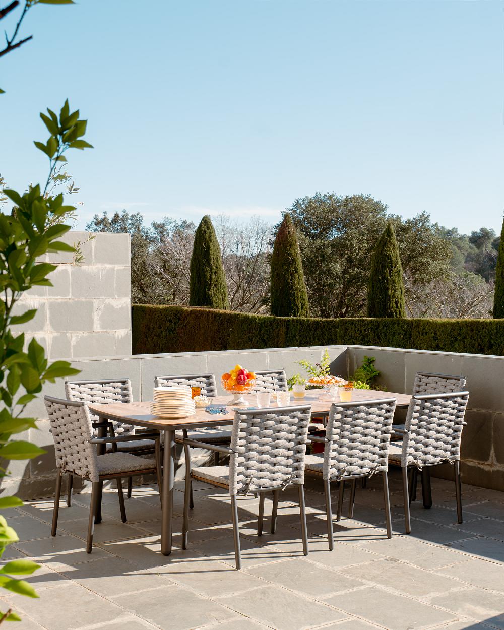 Conjunto Comedor Jardín Antracita E Imitación Madera 8 Plazas - Matilda