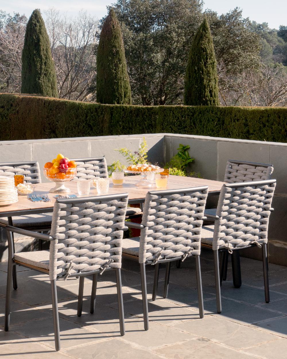 Conjunto Comedor Jardín Antracita E Imitación Madera 8 Plazas - Matilda