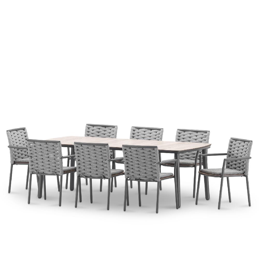 Conjunto comedor jardín antracita e imitación madera 8 plazas - Matilda