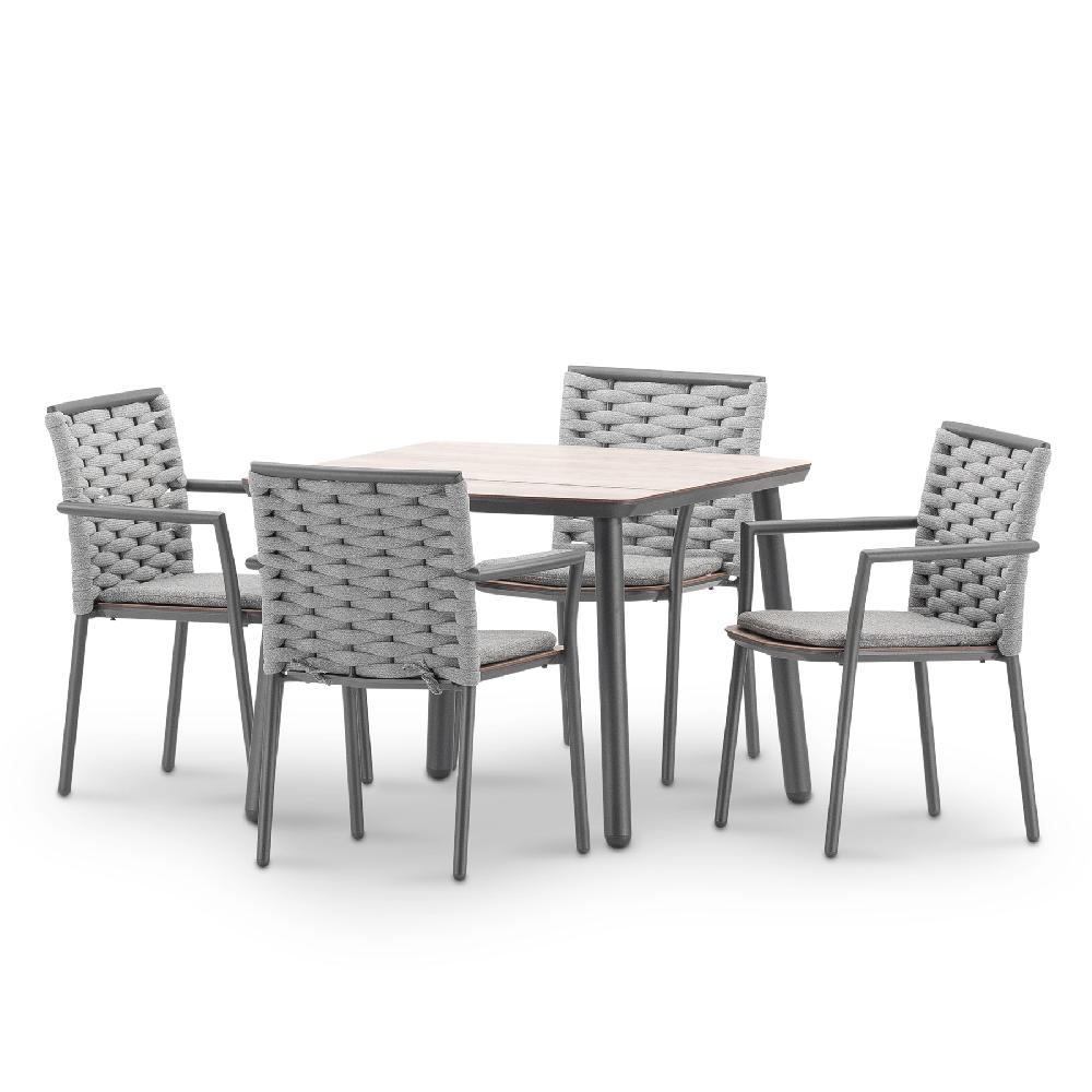 Conjunto comedor jardín antracita e imitación madera 4 plazas - Matilda