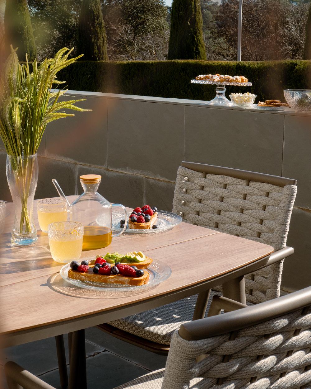 Conjunto Comedor Jardín Taupé E Imitación Madera 4 Plazas - Matilda