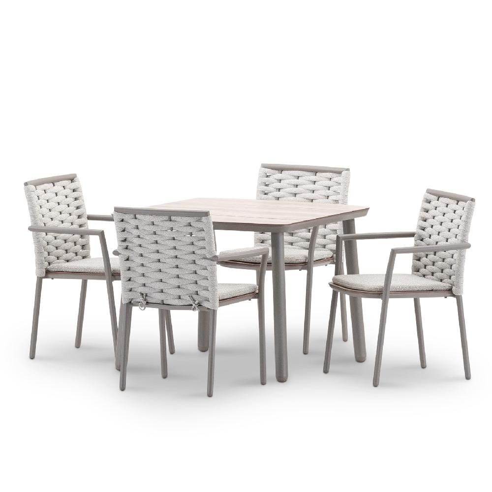 Conjunto comedor jardín taupé e imitación madera 4 plazas - Matilda