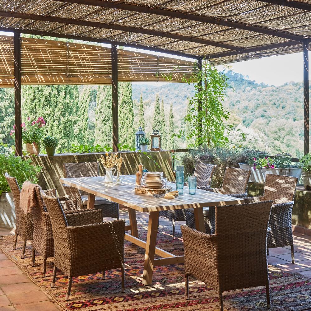 Conjunto Comedor Mesa Jardín Madera 170x90 Cm Siena Y 4 Sillas Ratán Sintético Y Aluminio Bolonia – Bolonia&Siena