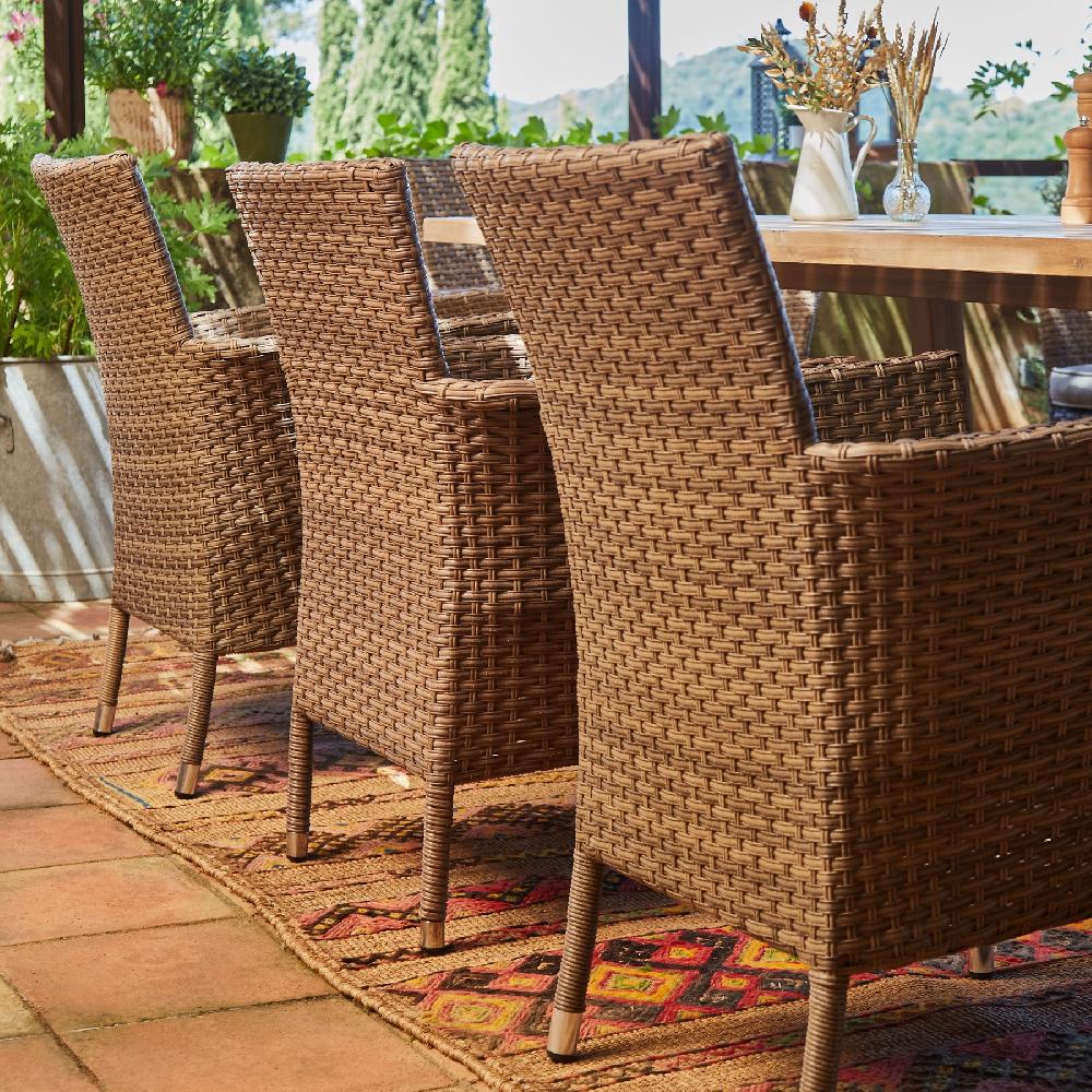 Conjunto Comedor Mesa Jardín Madera 170x90 Cm Siena Y 4 Sillas Ratán Sintético Y Aluminio Bolonia – Bolonia&Siena