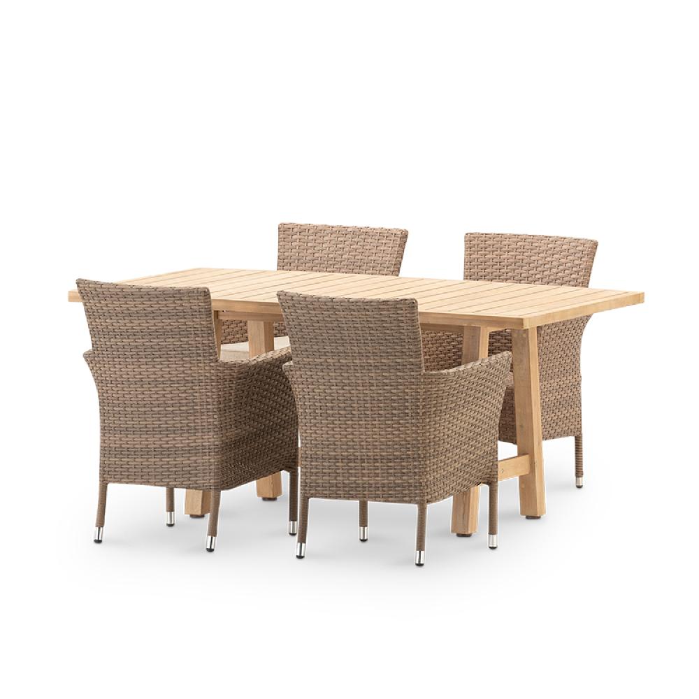 Conjunto comedor mesa jardín madera 170x90 cm Siena y 4 sillas ratán sintético y aluminio Bolonia – Bolonia&Siena