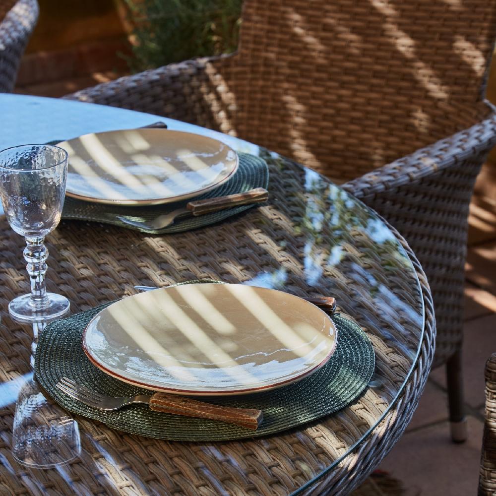 Conjunto Comedor Mesa Redonda Jardín 110 Cm Y 2 Sillas Ratán Sintético Y Aluminio – Bolonia