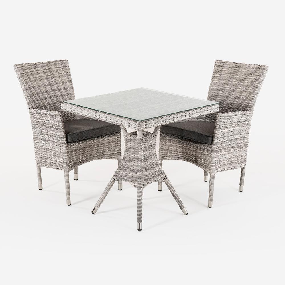 Conjunto De 2 Sillones Apilables De Jardín Y Mesa Cuadrada 70 Cm