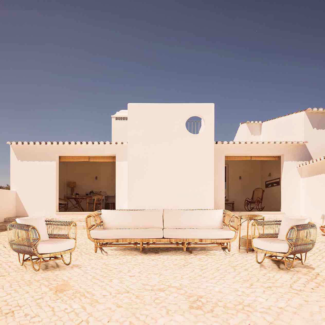 Conjunto De 2 Sillones Con Sofá De 3 Plazas En Ratán Natural - Miles