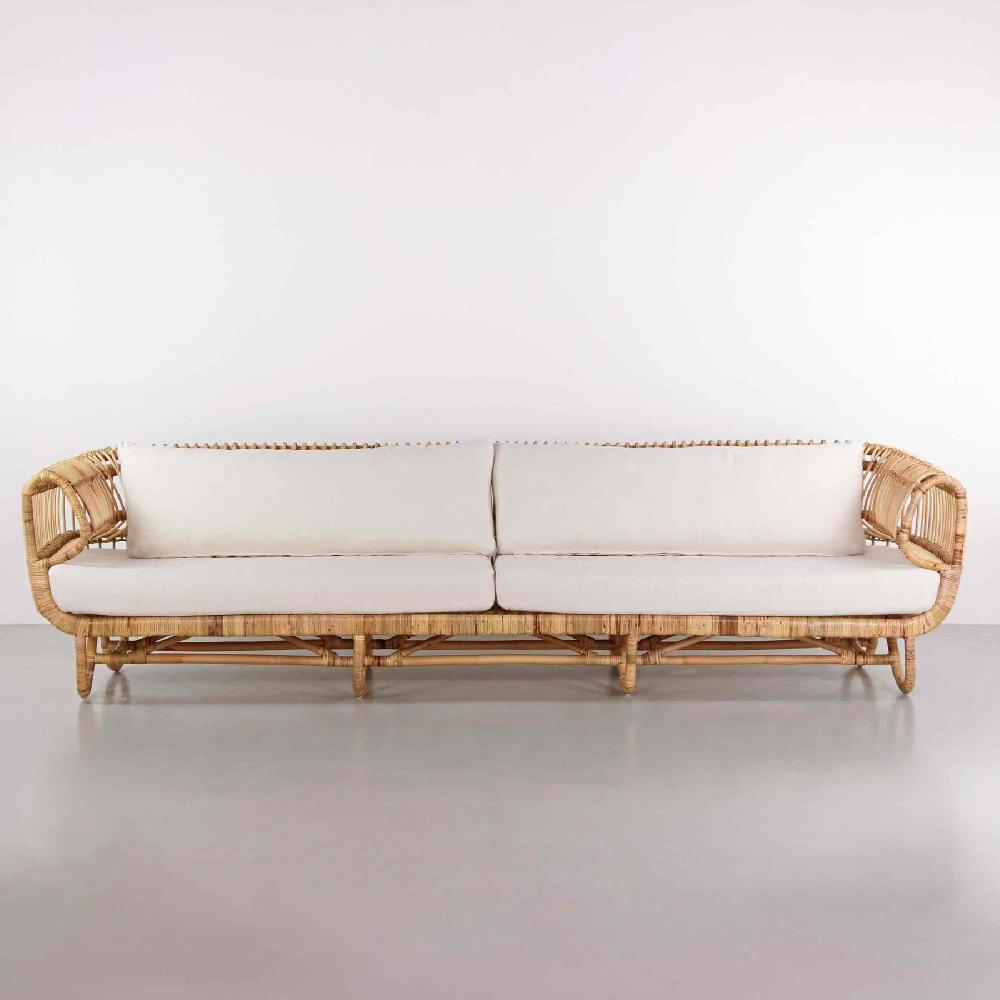 Conjunto De 2 Sillones Con Sofá De 3 Plazas En Ratán Natural - Miles