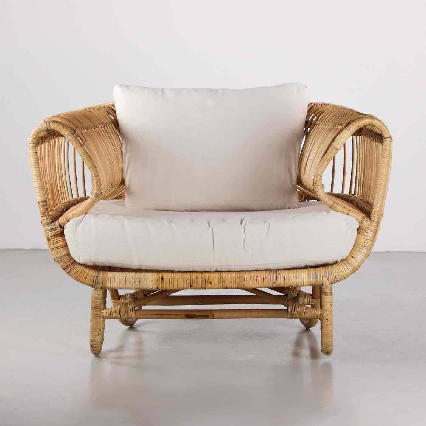 Conjunto De 2 Sillones Con Sofá De 3 Plazas En Ratán Natural - Miles