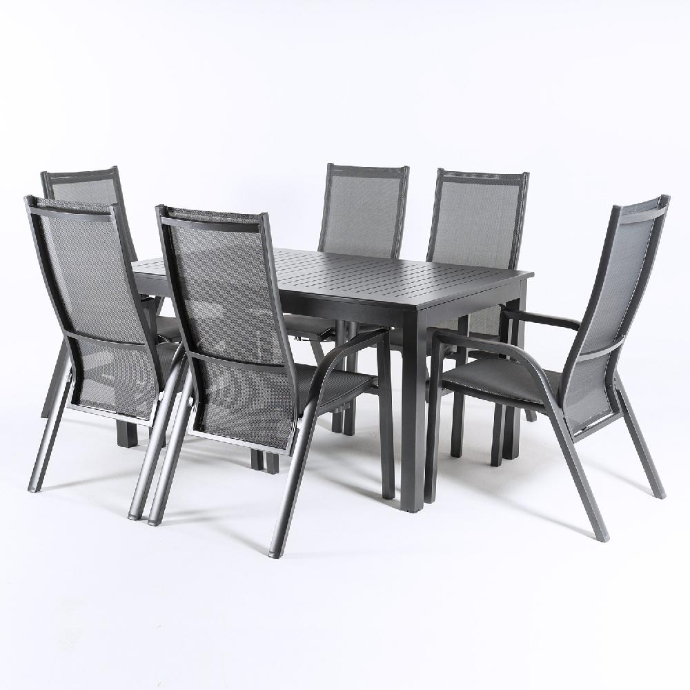 Conjunto De 6 Sillones Y Mesa Extensible De Aluminio 152-210 Cm