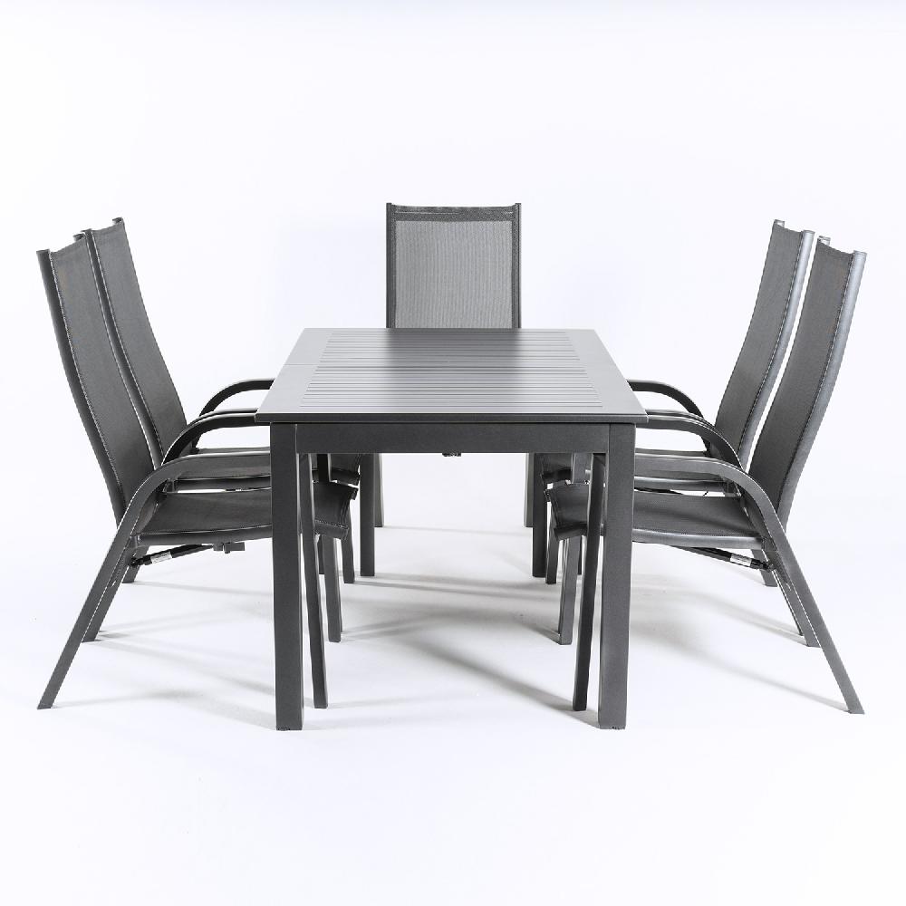 Conjunto De 6 Sillones Y Mesa Extensible De Aluminio 152-210 Cm
