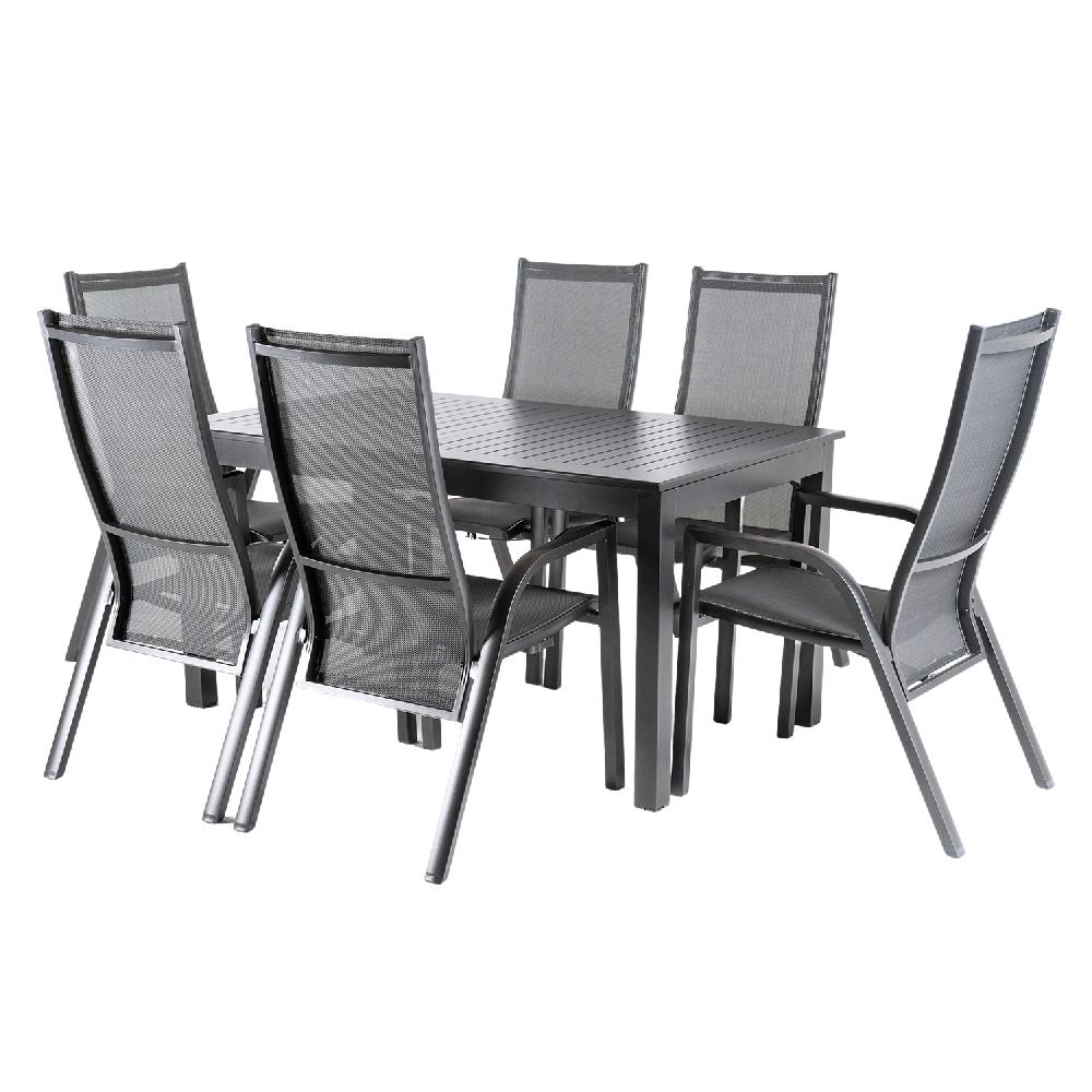 Conjunto de 6 sillones y mesa extensible de aluminio 152-210 cm