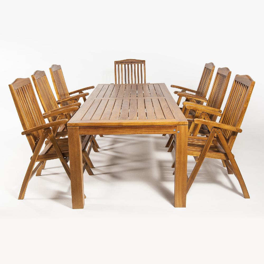 Conjunto De 8 Sillones Reclinables Y Mesa De Madera De Teca De 240 Cm