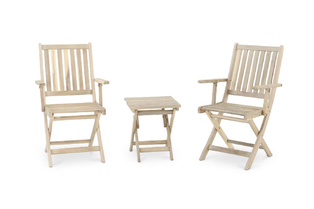 Conjunto de balcón terraza mesita auxiliar baja + 2 sillas con brazos - Java Light