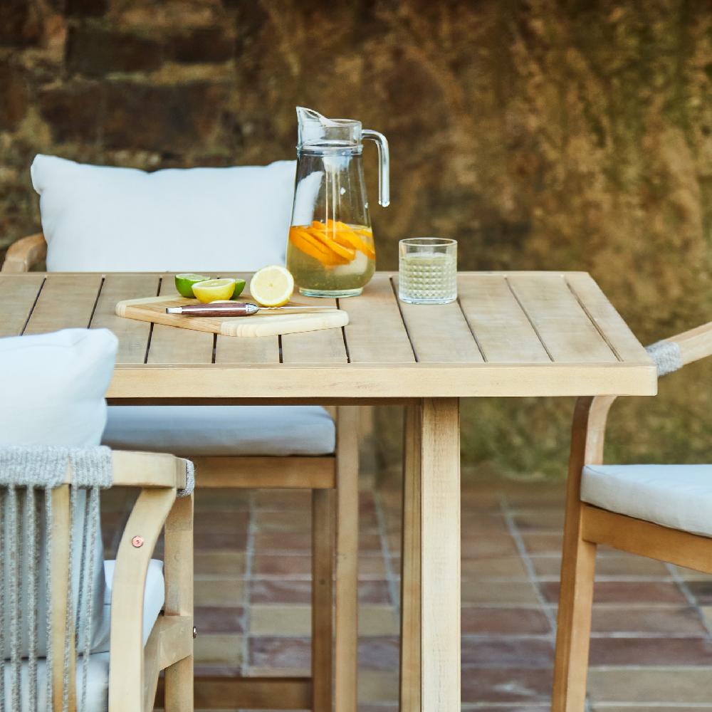 Conjunto De Bar Mesa Alta 4 Taburetes De Jardín De Acacia Y Cuerda - Siena