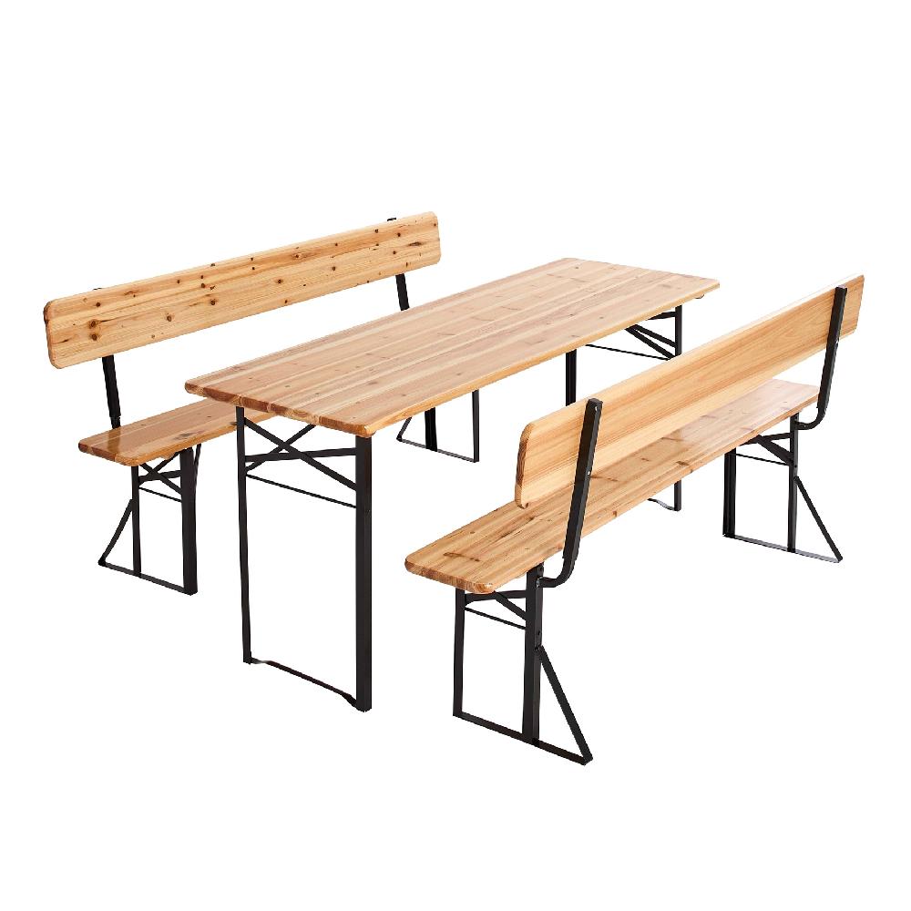 Conjunto de brasserie con mesa de 180 cm y bancos con respaldo