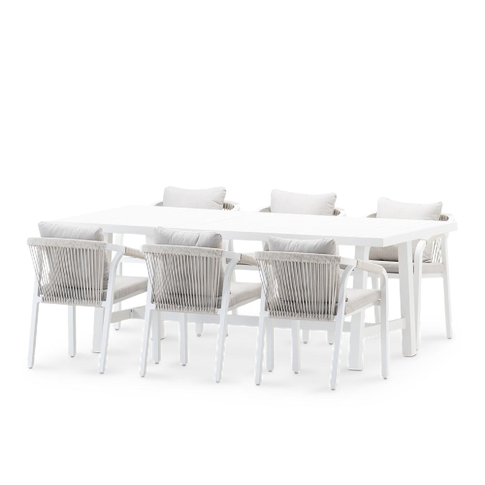 Conjunto De Comedor Aluminio Blanco Y Cuerda 6 Plazas - Maya