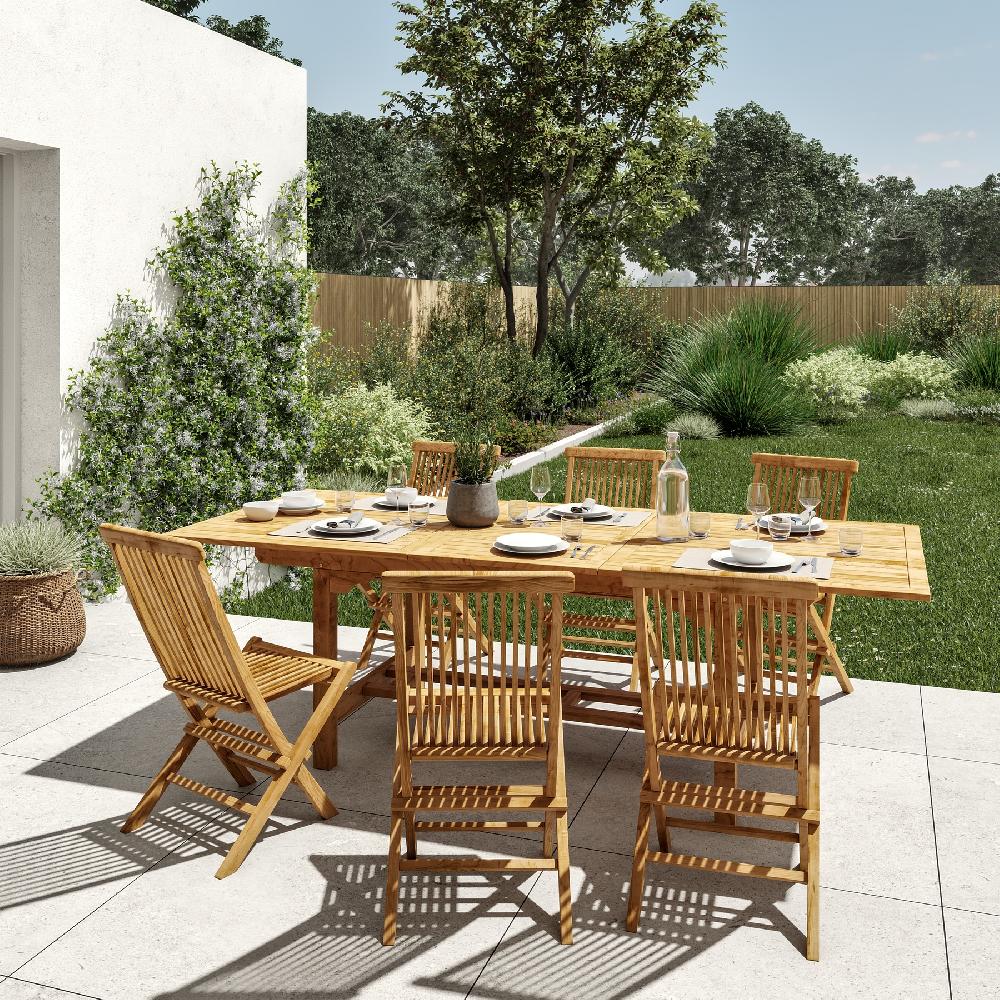 Conjunto de comedor de exterior Antea Origami de madera para 6 comensales