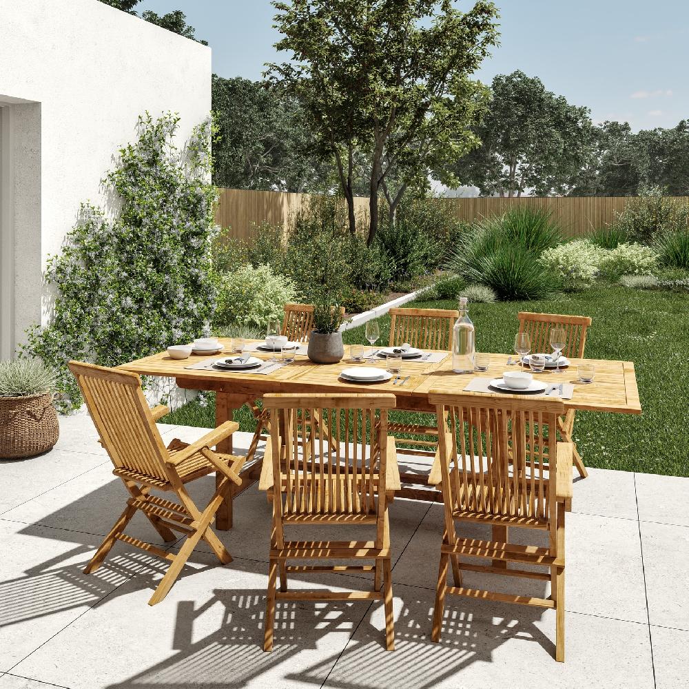 Conjunto de comedor de exterior Antea Origami de madera para 6 comensales