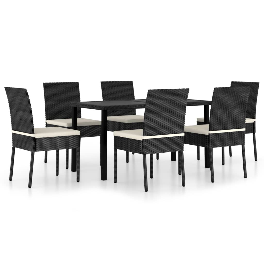 Conjunto De Comedor De Jardín 7 Piezas Conjunto De Comedor De Exterior Conjunto De Jardín Ratán Sintético Negro CFW545300