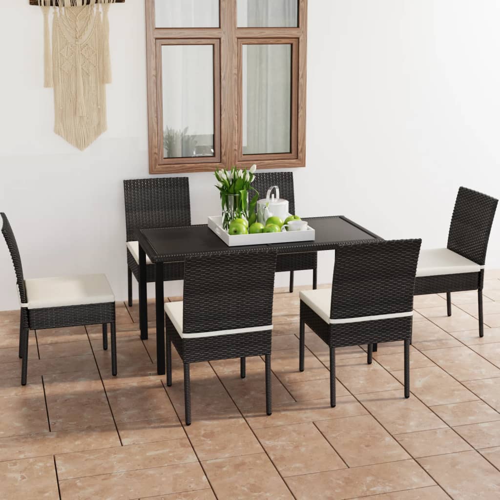 Conjunto De Comedor De Jardín 7 Piezas Conjunto De Comedor De Exterior Conjunto De Jardín Ratán Sintético Negro CFW545300