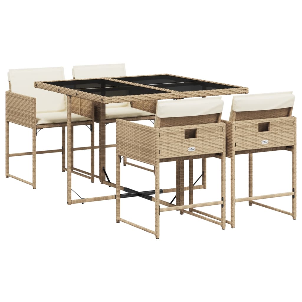 Conjunto De Comedor De Jardín Con Cojines 5 Piezas Ratán Sintético Beige VidaXL