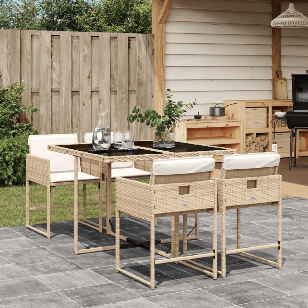 Conjunto de comedor de jardín con cojines 5 piezas ratán sintético beige vidaXL