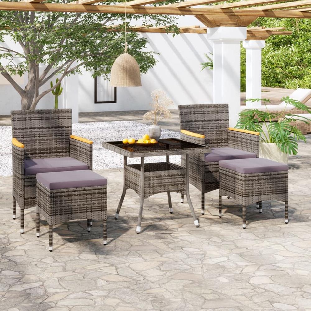 Conjunto de comedor de jardín de 5 piezas vidaXL de ratán sintético y vidrio templado gris