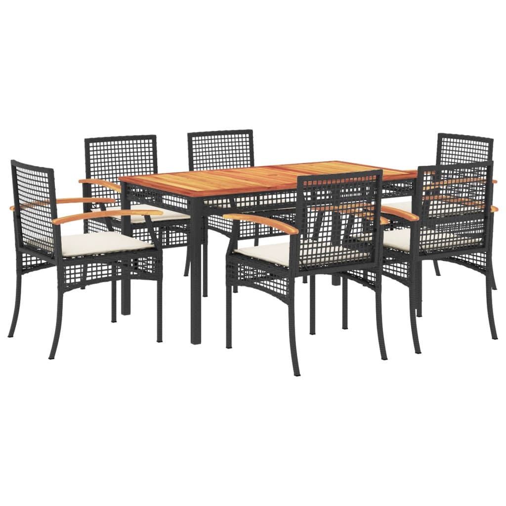 Conjunto De Comedor De Jardín De 7 Piezas Con Cojines De Ratán Sintético Negro VidaXL