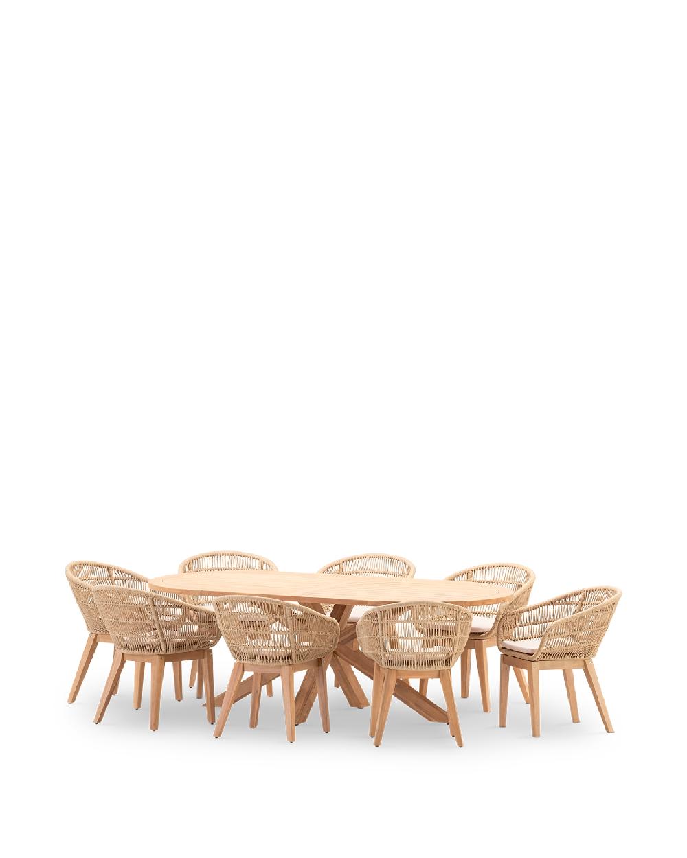 Conjunto De Comedor De Jardín Provenza De Acacia Para 8 Comensales