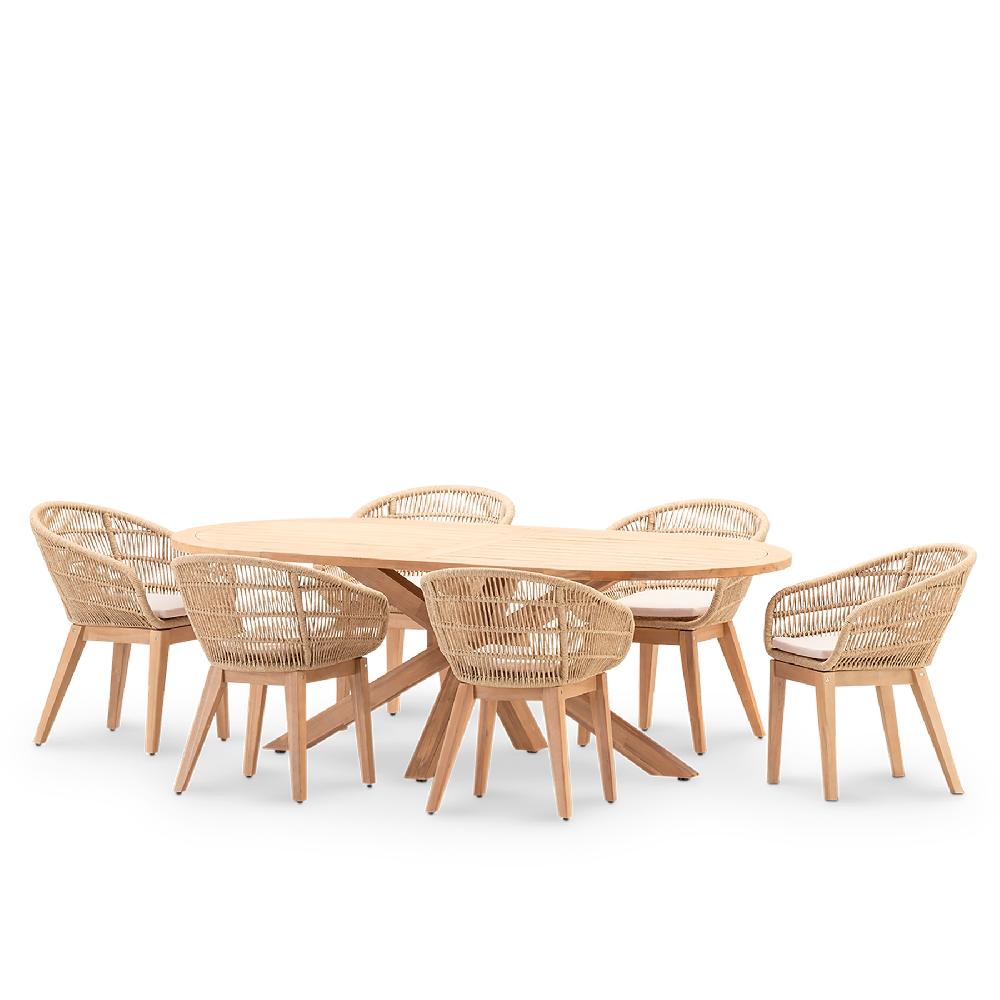 Conjunto De Comedor De Jardín Provenza De Acacia Para 6 Comensales
