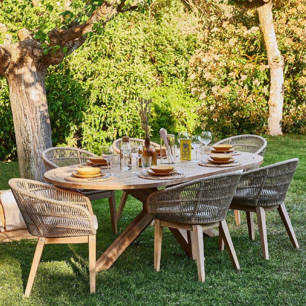 Conjunto de comedor de jardín Provenza de acacia para 6 comensales