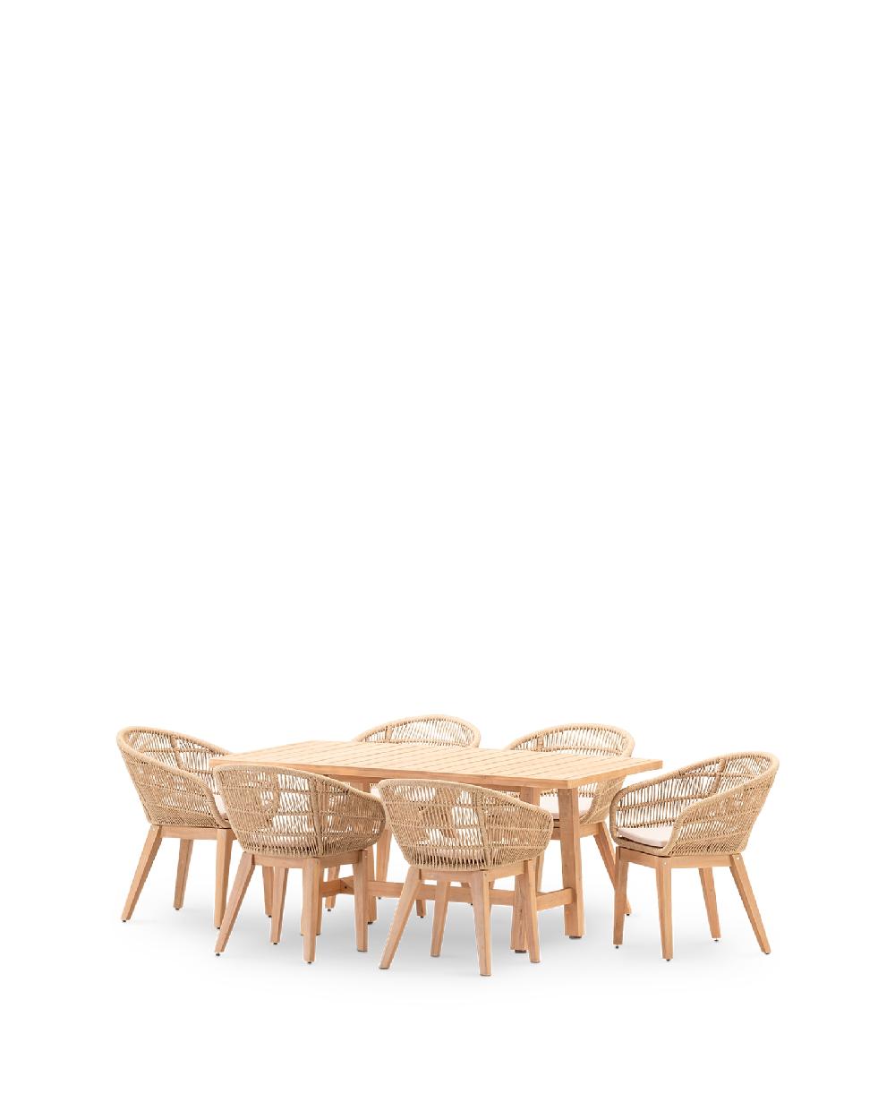 Conjunto De Comedor De Jardín Provenza De Acacia Para 6 Comensales