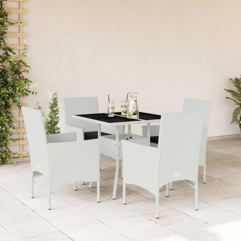 Conjunto de comedor de jardín y cojines 5 piezas ratán cristal blanco